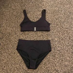 New no tags black ribbed 2 piece swim suit